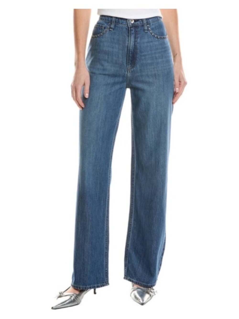 NEW $298 Rag & Bone the Lori Wide-Leg Mid-Rise Studded Jeans Acworth 30 Casual